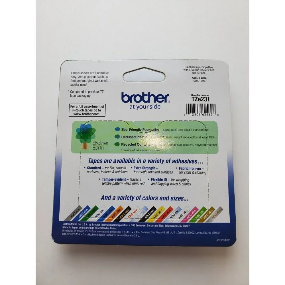 Brother TZE231 Black Print on White Laminated Tape 1/2